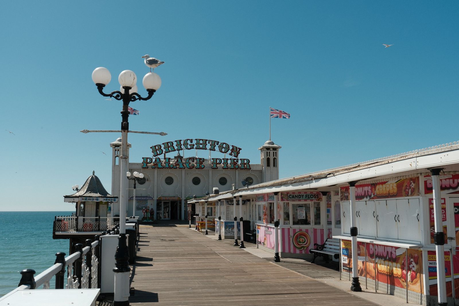 Brighton Palace Pier stretching out to sea on a sunny day